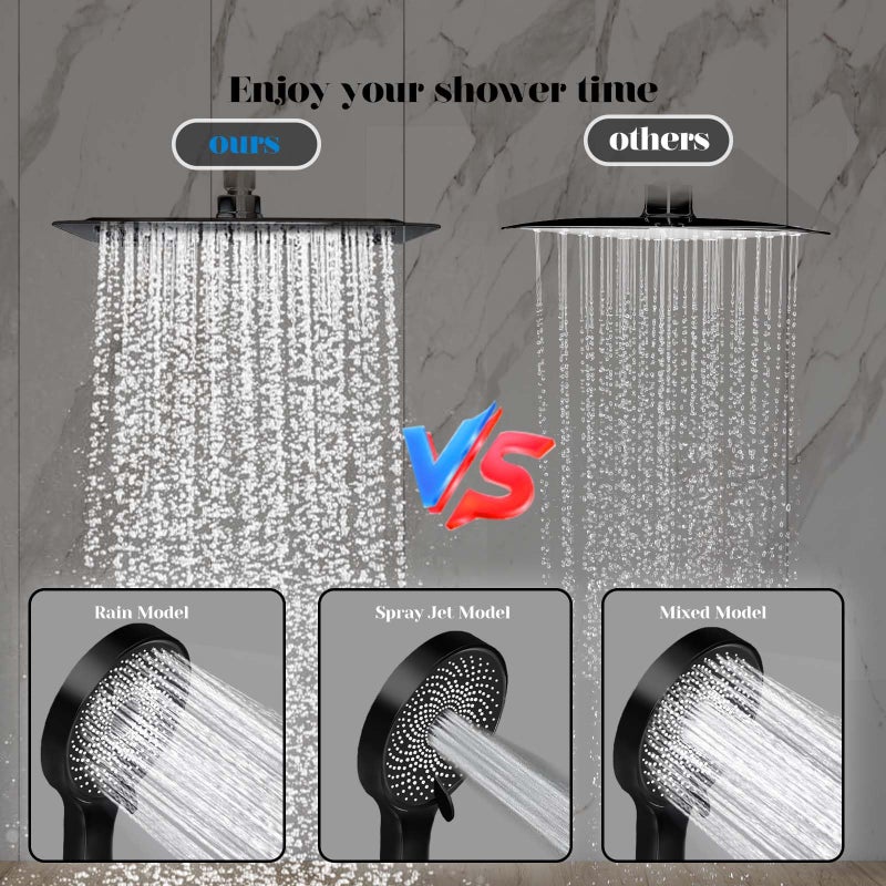 Yurnomy 8 inch Multifunction High Pressure Rain Shower Head with Handheld Spray Combo with 11'' Angle Adjustable Extension Arm/Flow Regulator/Shower System(Matt Black) - Image 2
